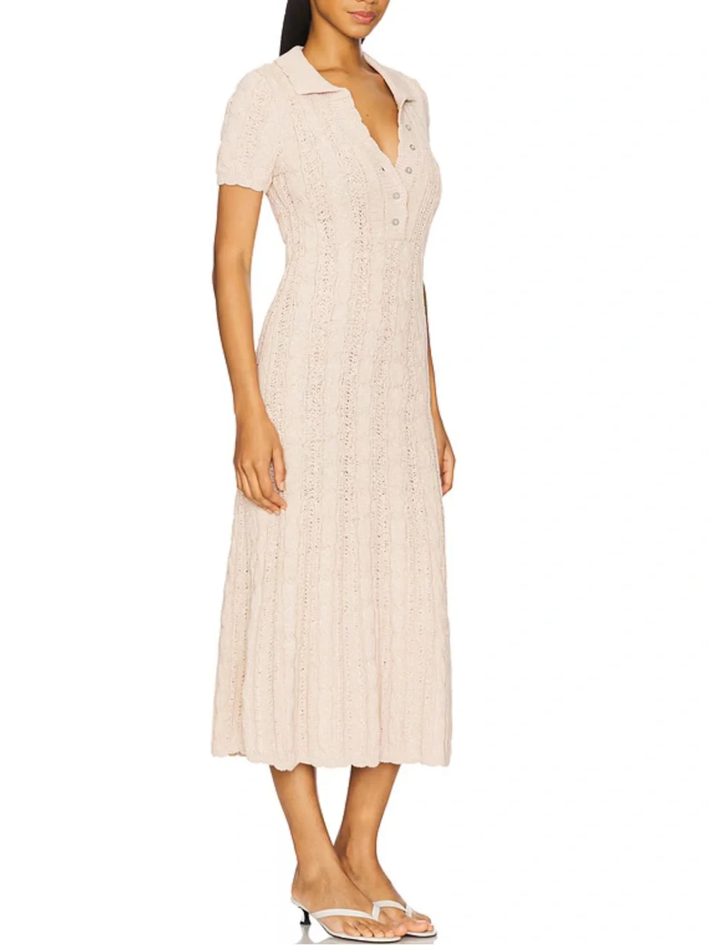 NWOT Free People Amory Cable-Knit Midi Dress in Sand Dollar - S
